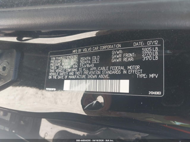 2013 Volvo Xc90 3.2/3.2 Platinum/3.2 Premier Plus მანქანა იყიდება აუქციონზე, vin: YV4952CY1D1656162, აუქციონის ნომერი: 44854205