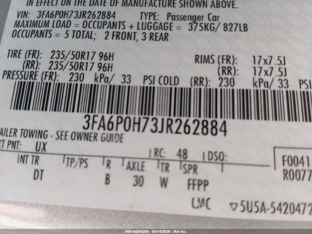Ford FUSION SE 2018 3FA6P0H73JR262884 Image 9
