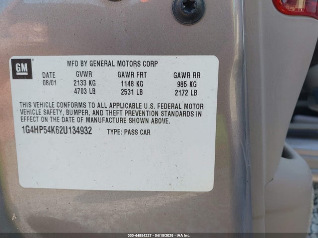 Продаж на аукціоні авто 2002 Buick Lesabre Custom, vin: 1G4HP54K62U134932, номер лоту: 44854227