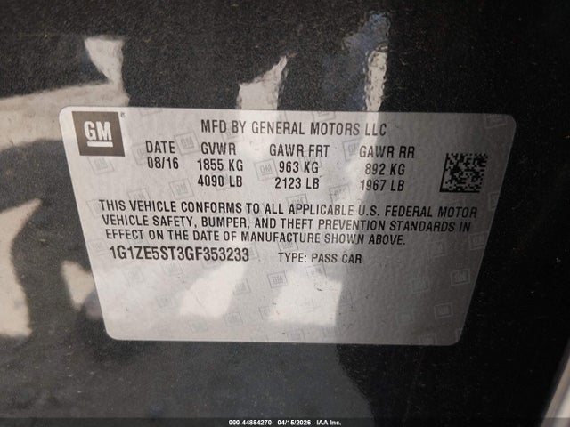 2016 Chevrolet Malibu 1lt მანქანა იყიდება აუქციონზე, vin: 1G1ZE5ST3GF353233, აუქციონის ნომერი: 44854270