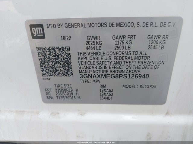 Продажа на аукционе авто 2023 Chevrolet Equinox Fwd Rs, vin: 3GNAXMEG8PS126940, номер лота: 44854300