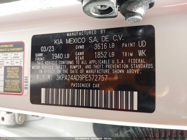 Aukcja sprzedaży 2023 Kia Rio S, vin: 3KPA24AD9PE572757, numer aukcji: 44854310