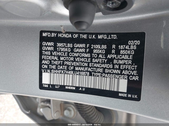 Aukcja sprzedaży 2020 Honda Civic Sport, vin: SHHFK7H49LU416878, numer aukcji: 44854317