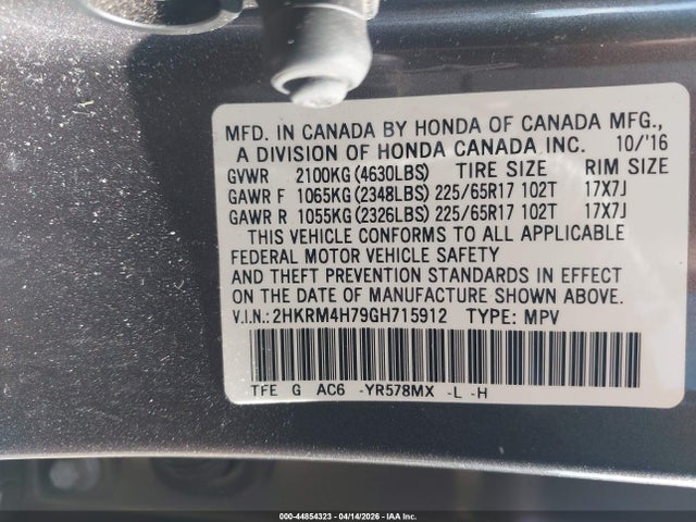 Honda Cr-v Ex-l 2016 2HKRM4H79GH715912 Image 9