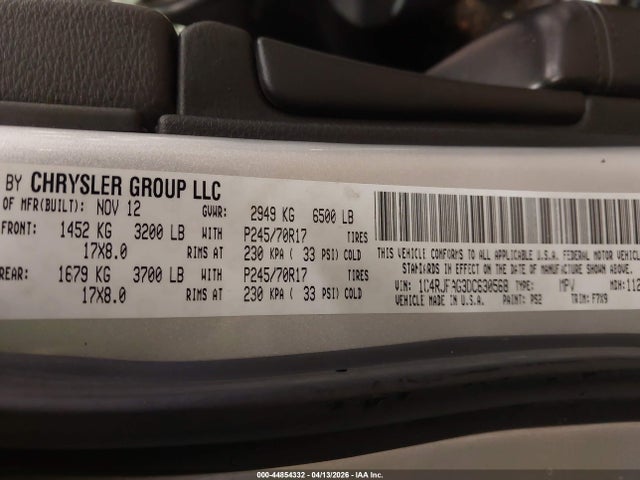 2013 Jeep Grand Cherokee Laredo მანქანა იყიდება აუქციონზე, vin: 1C4RJFAG3DC630568, აუქციონის ნომერი: 44854332