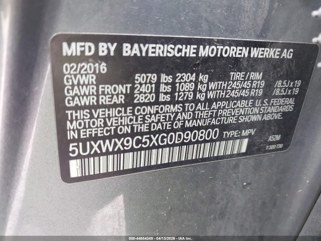 Продаж на аукціоні авто 2016 Bmw X3 Xdrive28i, vin: 5UXWX9C5XG0D90800, номер лоту: 44854349