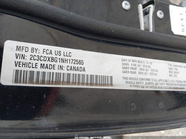 2022 Dodge Charger Sxt Rwd მანქანა იყიდება აუქციონზე, vin: 2C3CDXBG1NH172565, აუქციონის ნომერი: 44854361
