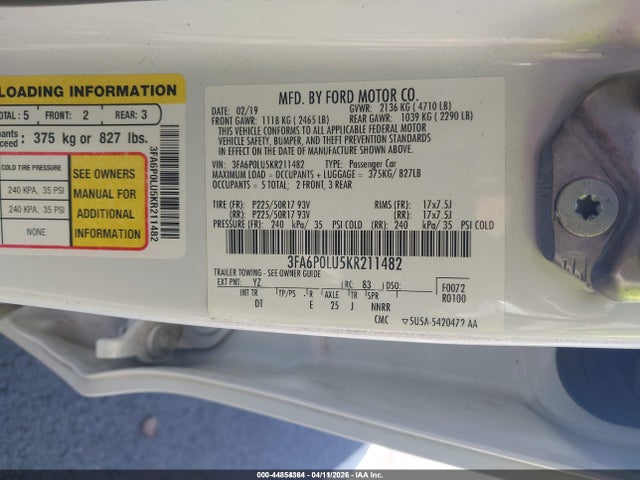 2019 FORD FUSION HYBRID 3FA6P0LU5KR211482 Photo 8