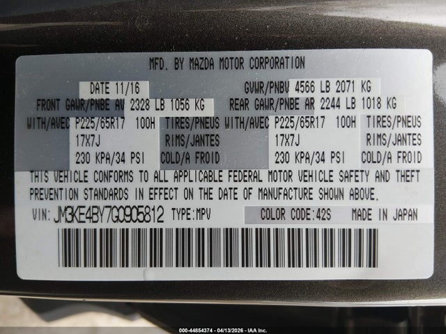 Aukcja sprzedaży 2016 Mazda Cx-5 Sport, vin: JM3KE4BY7G0905812, numer aukcji: 44854374