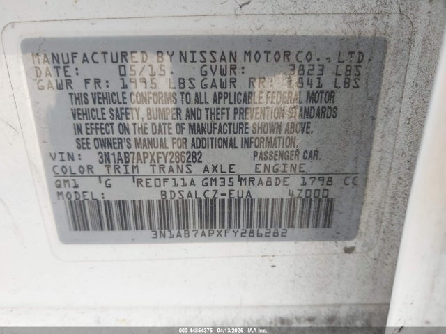 44854375 :رقم المزاد ، 3N1AB7APXFY286282 vin ، 2015 Nissan Sentra S مزاد بيع
