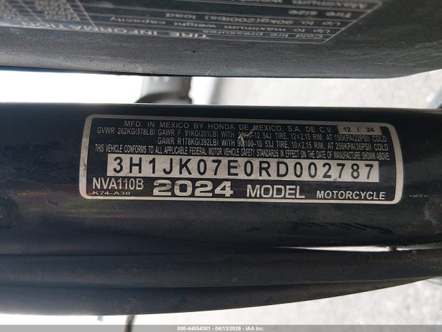 2024 Honda Nva110 B მანქანა იყიდება აუქციონზე, vin: 3H1JK07E0RD002787, აუქციონის ნომერი: 44854381