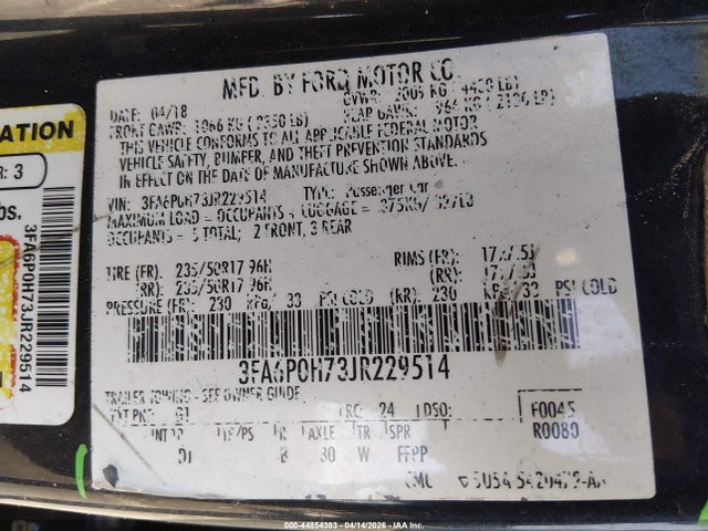 3FA6P0H73JR229514 Ford FUSION SE