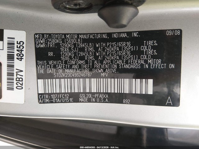 2009 TOYOTA SIENNA 5TDZK23C49S246787 Photo 8