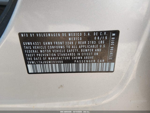 44854386 :رقم المزاد ، 3VWL17AJ8GM203488 vin ، 2016 Volkswagen Jetta 1.8t Sel مزاد بيع