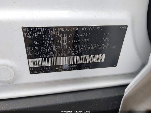 44854401 :رقم المزاد ، 4T3RWRFV8SU201530 vin ، 2025 Toyota Rav4 Hybrid Xle مزاد بيع