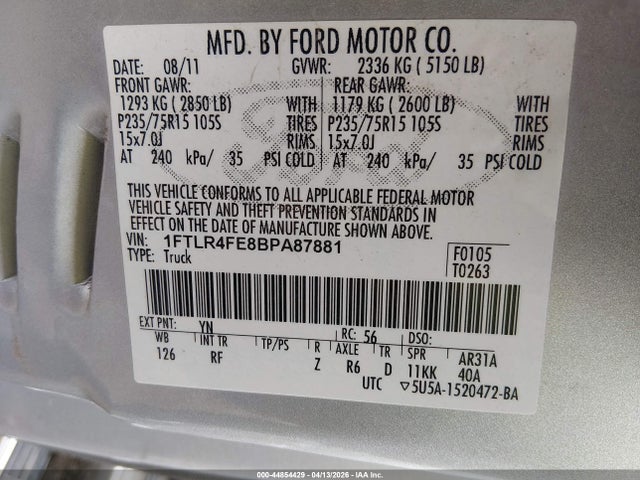 Продаж на аукціоні авто 2011 Ford Ranger Xlt, vin: 1FTLR4FE8BPA87881, номер лоту: 44854429