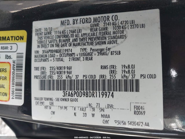 2013 FORD FUSION 3FA6P0D98DR119974 Photo 8
