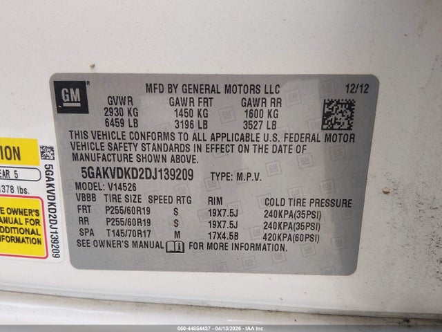 Продажа на аукционе авто 2013 Buick Enclave Premium, vin: 5GAKVDKD2DJ139209, номер лота: 44854437