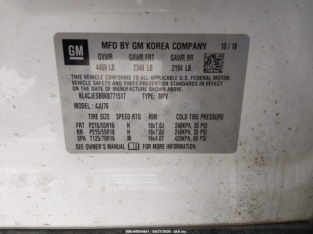 Aukcja sprzedaży 2019 Buick Encore Awd Preferred, vin: KL4CJESB0KB771517, numer aukcji: 44854441