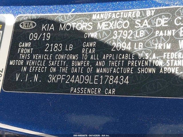 Продаж на аукціоні авто 2020 Kia Forte Lxs, vin: 3KPF24AD9LE178434, номер лоту: 44854476