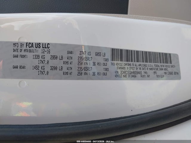 Продаж на аукціоні авто 2017 Chrysler Pacifica Touring-l Plus, vin: 2C4RC1EGXHR650403, номер лоту: 44854480
