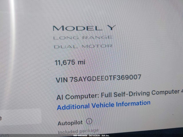 7SAYGDEE0TF369007 Tesla Model Y All-wheel Drive/long Range Launch Series/premium All-wheel Drive