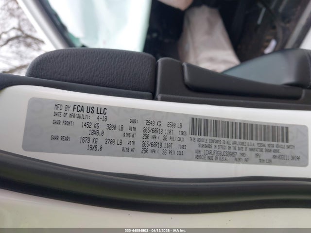 Продаж на аукціоні авто 2018 Jeep Grand Cherokee Limited 4x4, vin: 1C4RJFBG0JC326057, номер лоту: 44854503