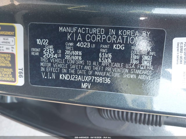 44854520 :رقم المزاد ، KNDJ23AUXP7198136 vin ، 2023 Kia Soul Lx مزاد بيع