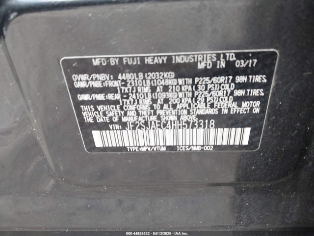 Продаж на аукціоні авто 2017 Subaru Forester 2.5i Premium, vin: JF2SJAEC4HH573318, номер лоту: 44854522