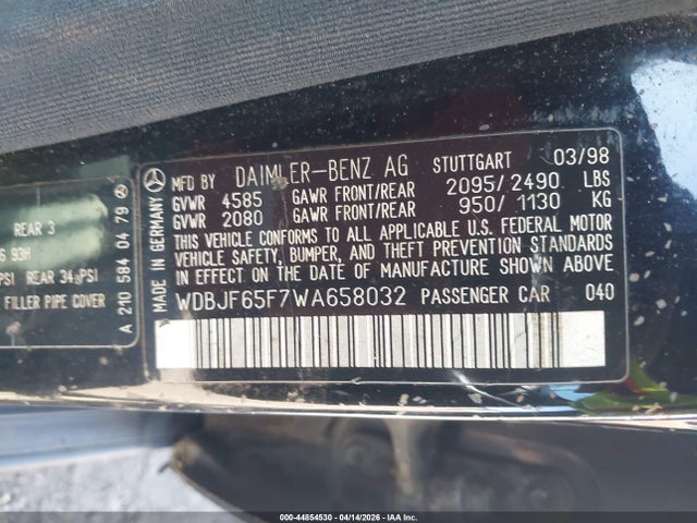 Aukcja sprzedaży 1998 Mercedes-benz E 320, vin: WDBJF65F7WA658032, numer aukcji: 44854530