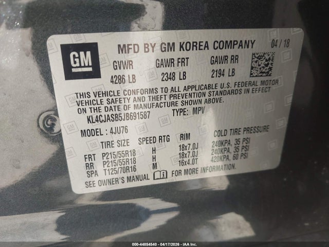 Aukcja sprzedaży 2018 Buick Encore Preferred, vin: KL4CJASB5JB691587, numer aukcji: 44854540