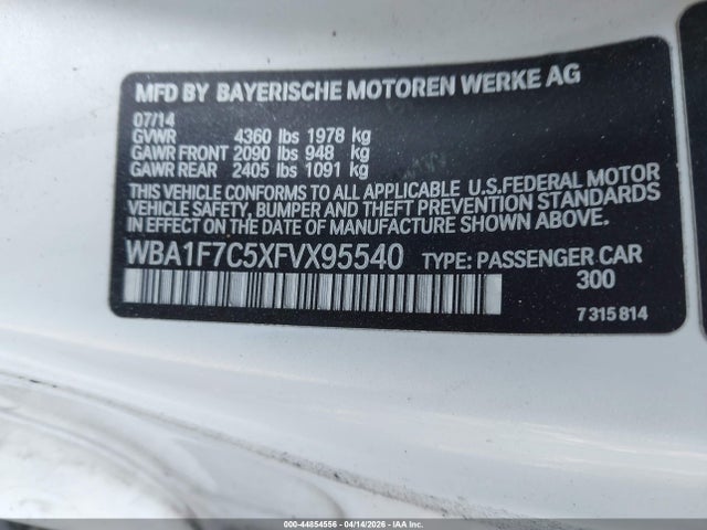 44854556 :رقم المزاد ، WBA1F7C5XFVX95540 vin ، 2015 Bmw 228i Xdrive مزاد بيع
