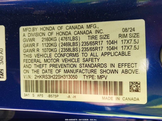 Aukcja sprzedaży 2025 Honda Cr-v Lx 2wd, vin: 2HKRS3H22SH313050, numer aukcji: 44854570