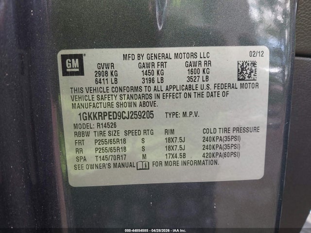 Продаж на аукціоні авто 2012 Gmc Acadia Sle, vin: 1GKKRPED9CJ259205, номер лоту: 44854585