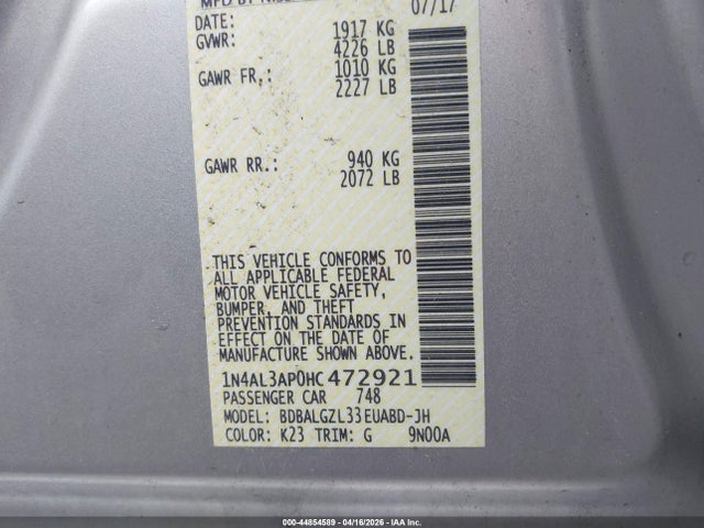 1N4AL3AP0HC472921 Nissan Altima 2.5 S