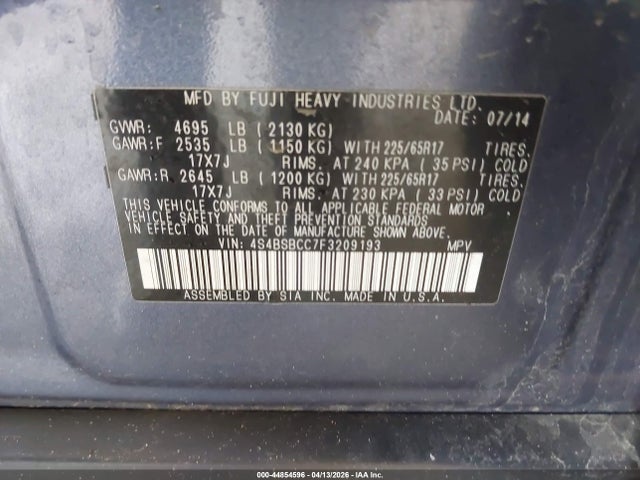 Aukcja sprzedaży 2015 Subaru Outback 2.5i Premium, vin: 4S4BSBCC7F3209193, numer aukcji: 44854596