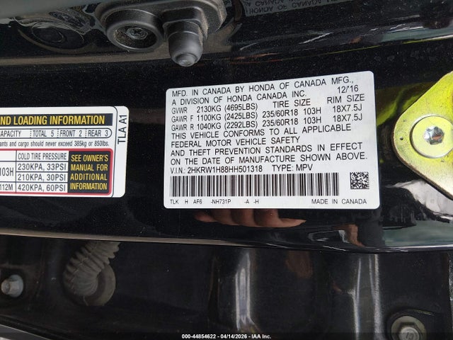 2017 Honda Cr-v მანქანა იყიდება აუქციონზე, vin: 2HKRW1H88HH501318, აუქციონის ნომერი: 44854622