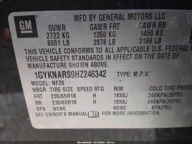 Продаж на аукціоні авто 2017 Cadillac Xt5 Standard, vin: 1GYKNARS9HZ246342, номер лоту: 44854629