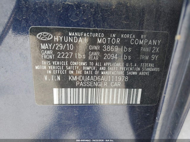 44854642 :رقم المزاد ، KMHDU4AD6AU111978 vin ، 2010 Hyundai Elantra Gls مزاد بيع