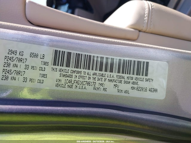 2019 JEEP GRAND CHEROKEE 1C4RJFAG1KC706172 Photo 8