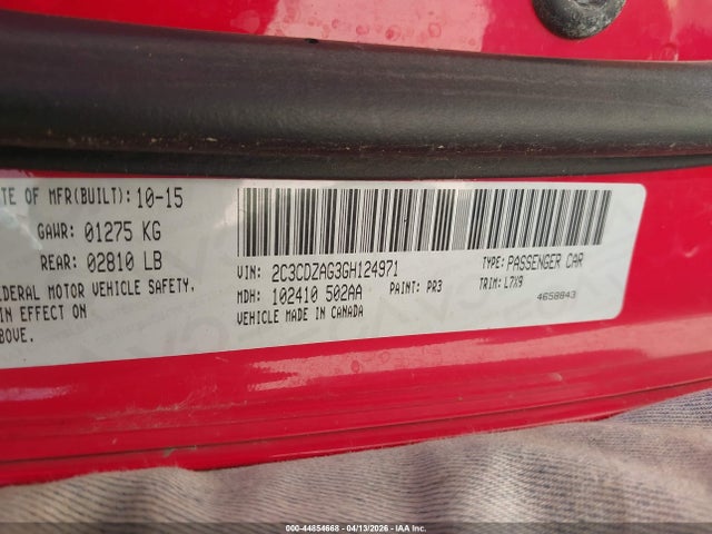 2016 Dodge Challenger Sxt მანქანა იყიდება აუქციონზე, vin: 2C3CDZAG3GH124971, აუქციონის ნომერი: 44854668