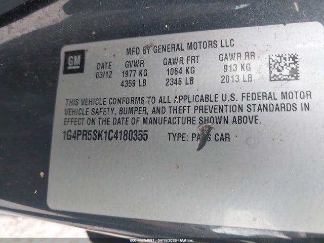 44854681 :رقم المزاد ، 1G4PR5SK1C4180355 vin ، 2012 Buick Verano Convenience Group مزاد بيع