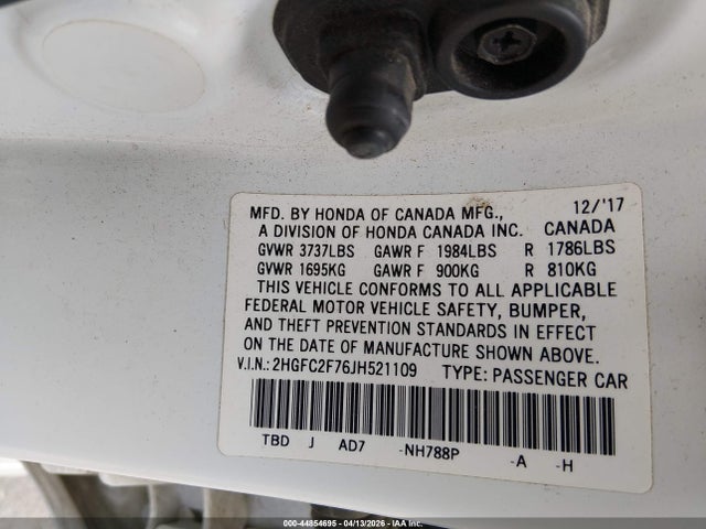 Honda CIVIC EX 2018 2HGFC2F76JH521109 Image 9
