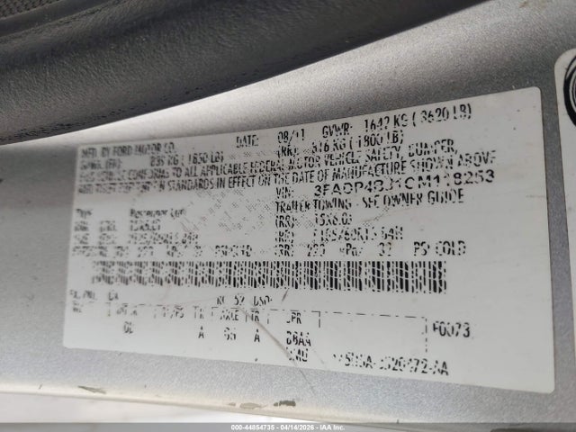 44854735 :رقم المزاد ، 3FADP4BJ1CM118253 vin ، 2012 Ford Fiesta Se مزاد بيع