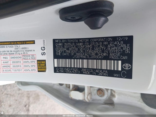JTDEPRAE7LJ093047 Toyota COROLLA LE