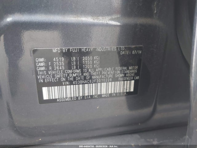 Продажа на аукционе авто 2015 Subaru Legacy 2.5i Premium, vin: 4S3BNAC62F3010228, номер лота: 44854755