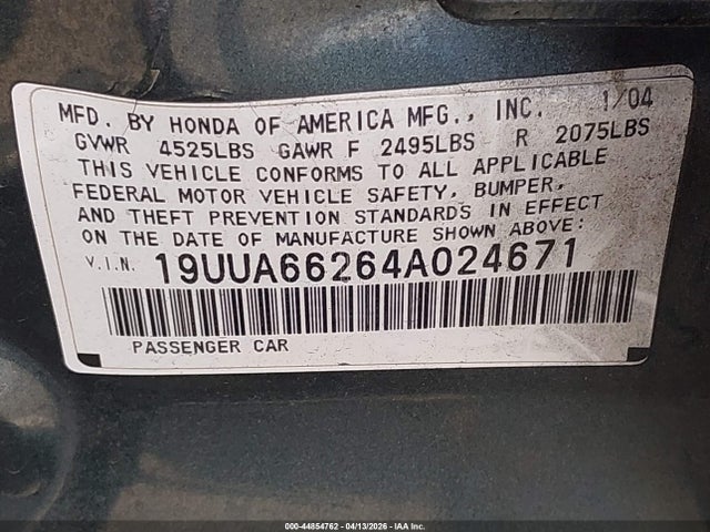 Продажа на аукционе авто 2004 Acura Tl, vin: 19UUA66264A024671, номер лота: 44854762