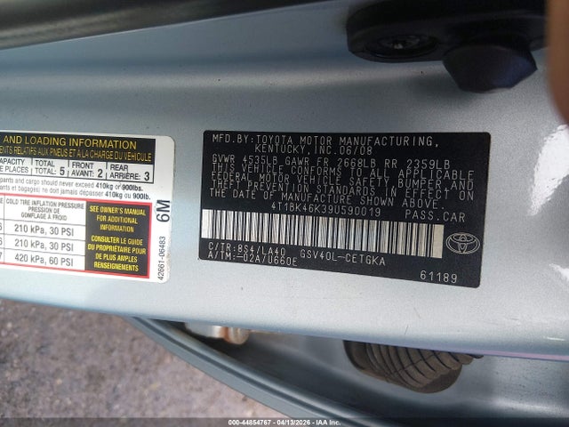 Aukcja sprzedaży 2009 Toyota Camry Xle V6, vin: 4T1BK46K39U590019, numer aukcji: 44854767