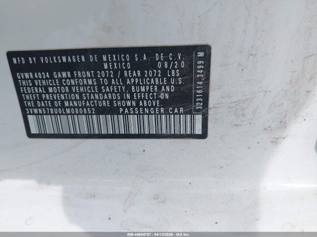 Продаж на аукціоні авто 2020 Volkswagen Jetta 1.4t R-line/1.4t S, vin: 3VWN57BU0LM080852, номер лоту: 44854787