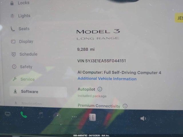 Aukcja sprzedaży 2025 Tesla Model 3 Long Range Rear-wheel Drive/standard Rear-wheel Drive, vin: 5YJ3E1EA5SF044151, numer aukcji: 44854792